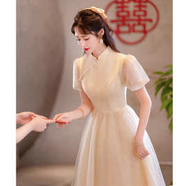 香槟色小晚礼服女网纱平时可穿生日订婚领证登记连衣裙夏平时可穿
