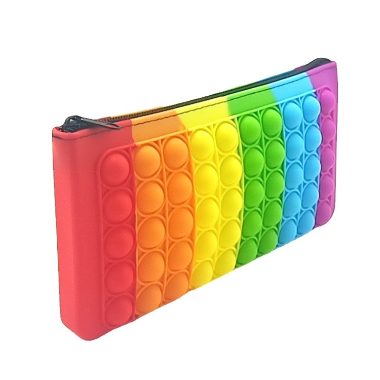 De silicona de gran capacidad de la burbuja caja de lápices de música de color del arco iris descompresión cremallera bolsa multifuncional estudiante papelería bolsa de almacenamiento caja de lápices