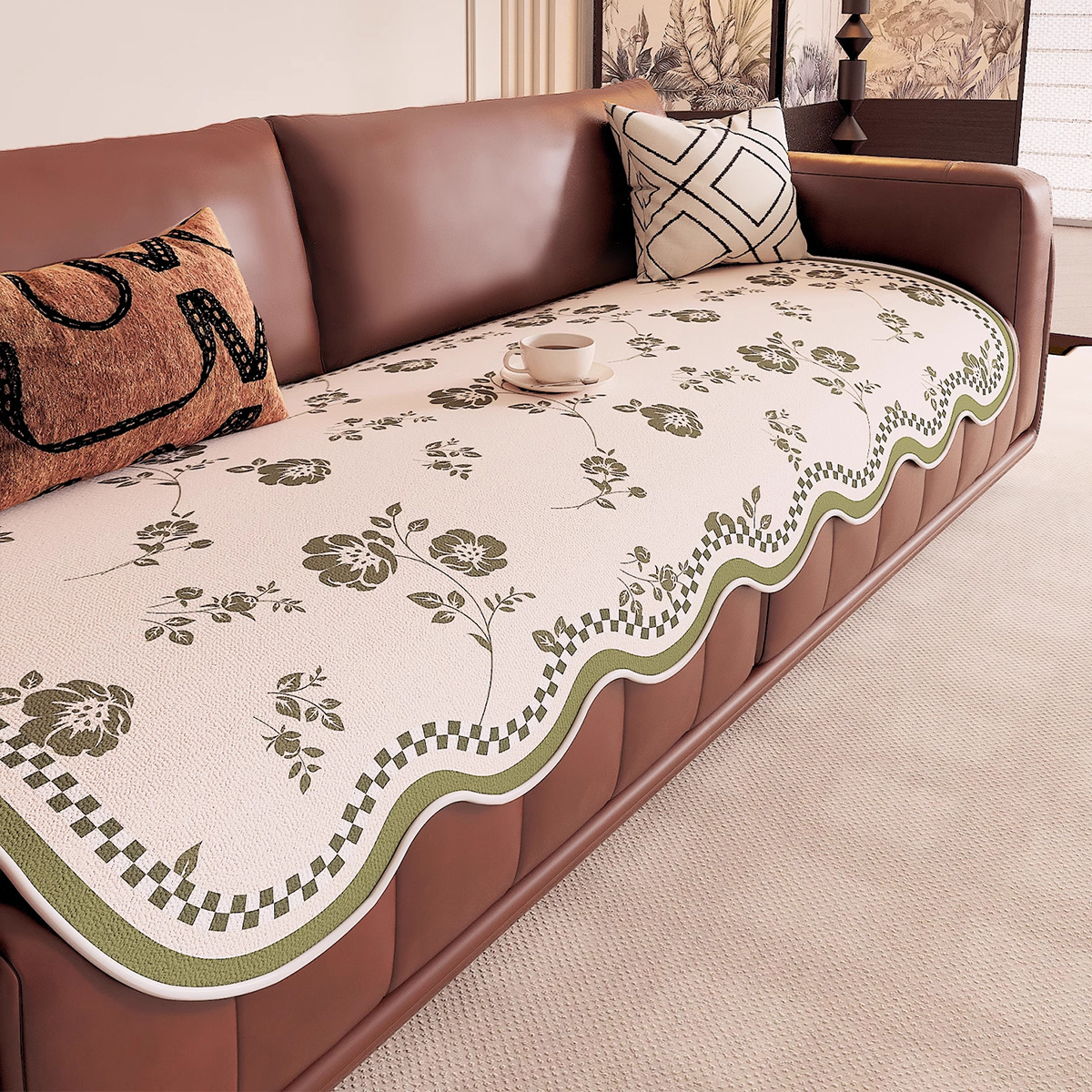 Cojín de sofá retro anti-gato 2025 nuevo cojín de chenilla irregular de forma especial, cubierta antideslizante fija, tela