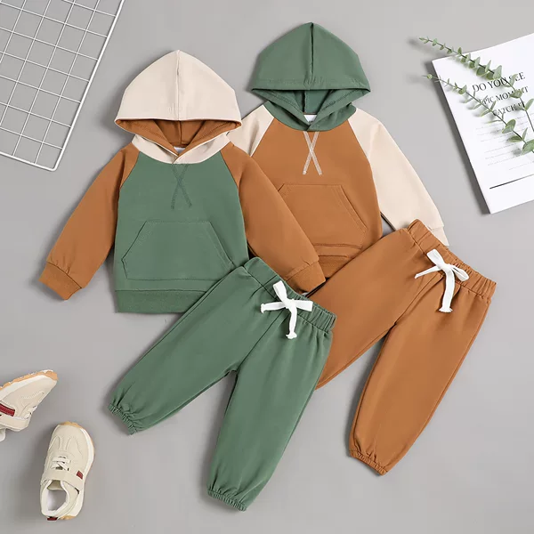 Cross-border foreign trade autumn and winter new suit contrast color raglan jacket warm hooded fashion casual style combination