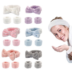European and American cross-border face-washing headbands, new bowknot three-piece set, absorbent, waterproof, moisture-proof hair bands, plush wristbands