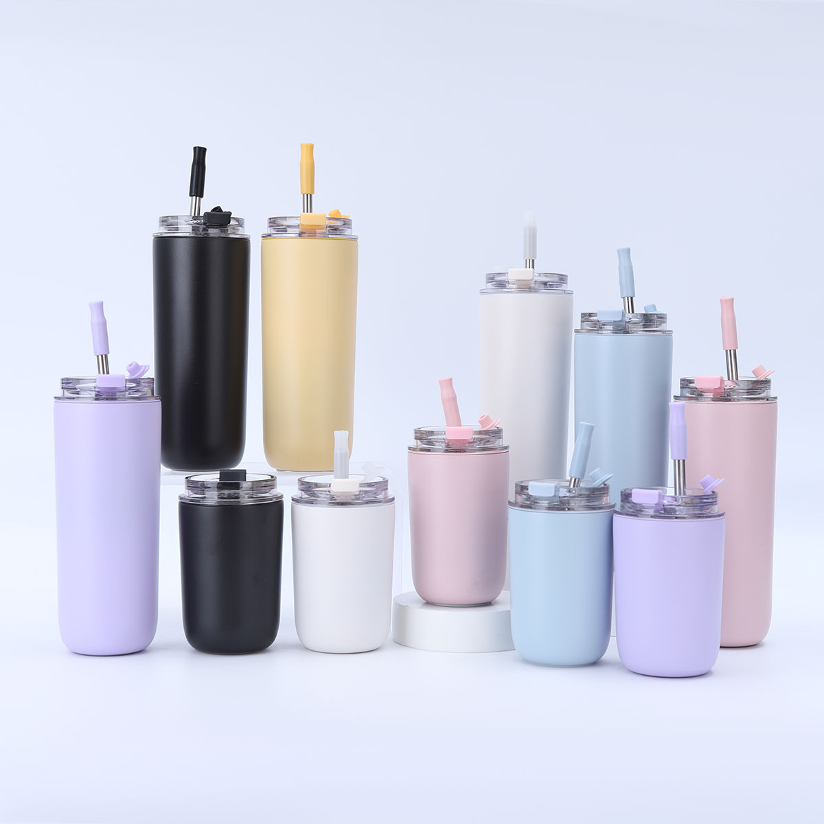 Cross-border 304 Stainless Steel Direct-drink Straw Convenient And Stylish Coffee Cup, Double-layer Vacuum Macaron Color_voghion.com