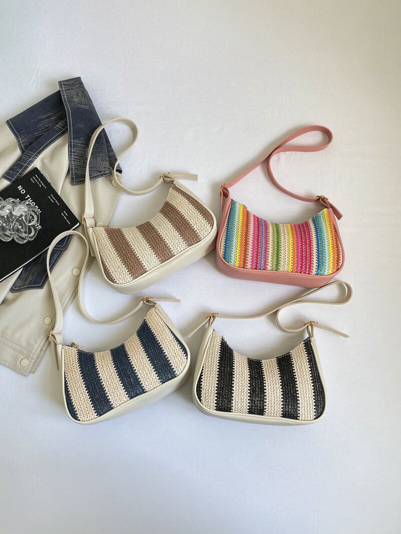 Bolso de verano de comercio exterior para mujeres 2026 nuevo bolso de brazo versátil bolso de hombro a rayas de arco iris bolso de viaje de moda