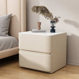 DU2P现代简约诧寂风实木小型床头柜卧室家具意式轻奢超纤皮床柜储