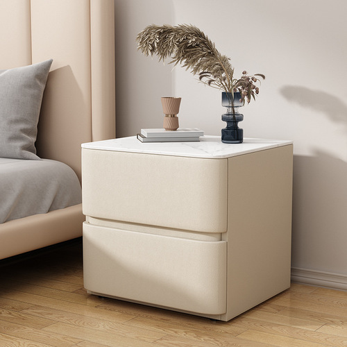 OD59 wholesale modern minimalist solid wood small bedside table bedroom furniture Italian light luxury microfiber leather bed