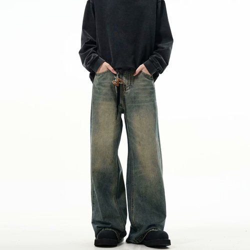 Retro American Distressed Wide-Leg Straight Leg Pants for Men and Women - New Design 2024