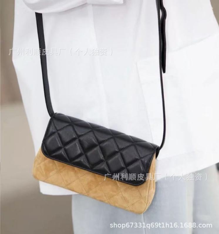 广州高版小香25A麂皮菱格拼色小方包口盖真皮cf方胖子单肩斜跨女|undefined