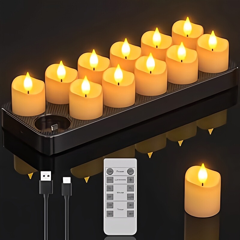 Amazon Wave-Shaped Rechargeable Flameless Tea Light Candle with Remote Control, Type-C, Timer, Led Electronic Candle with Flickering Effect