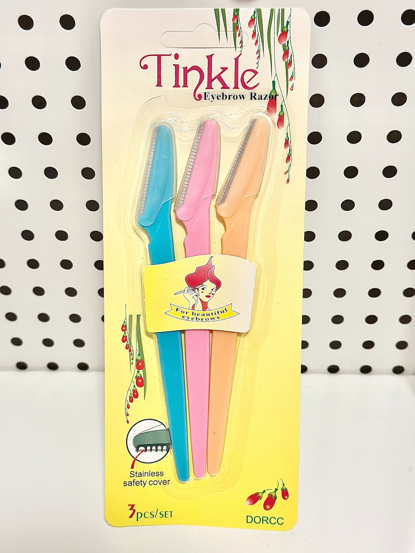 Tinkle set de cuchillo de cejas de tres colores cubierta de seguridad de acero inoxidable cuchillo de cejas portátil artefacto de cejas explosivo transfronterizo