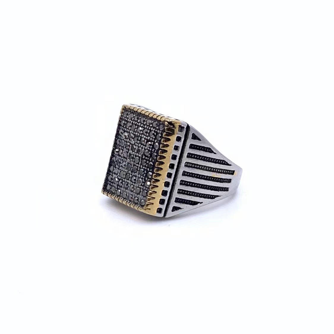 Spring&Summer Season Hip-Hop Vintage Style Geometric 304 Stainless Steel Inlay Zircon Men's Rings Men Signet Rings