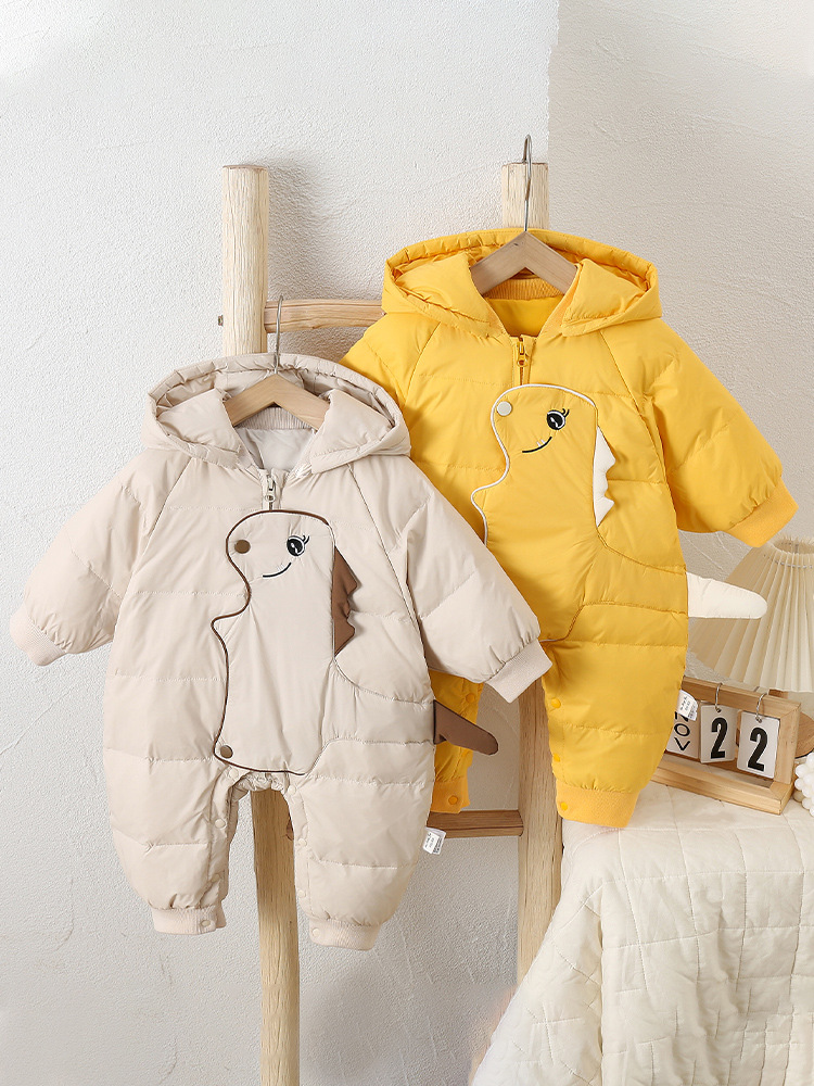 Ropa de invierno para bebés, dibujos animados con capucha, bebé masculino, plumón de pato blanco, mono cálido, recién nacido más abrigo de plumón
