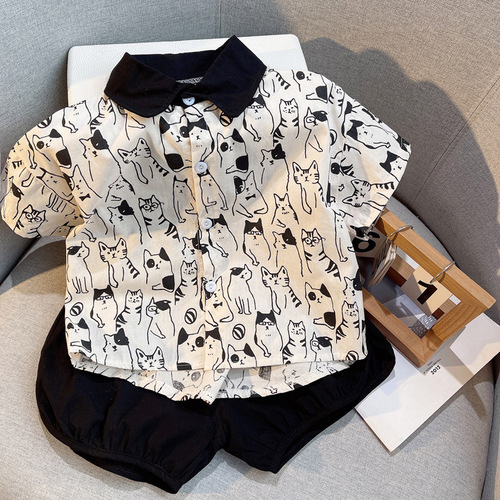 Boys Summer Shirt Set Children's Clothes Baby Summer 0 Short Sleeve Two-piece Set 1-2-3-4 Years Old and Half Trendy Wholesale