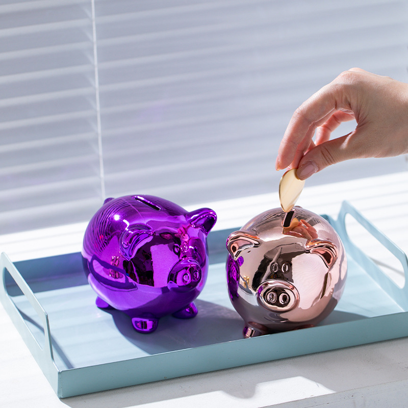 陶器製電気メッキ小豚貯金箱、学生への誕生日プレゼント、リビングの本棚飾り、電気メッキ加工|undefined