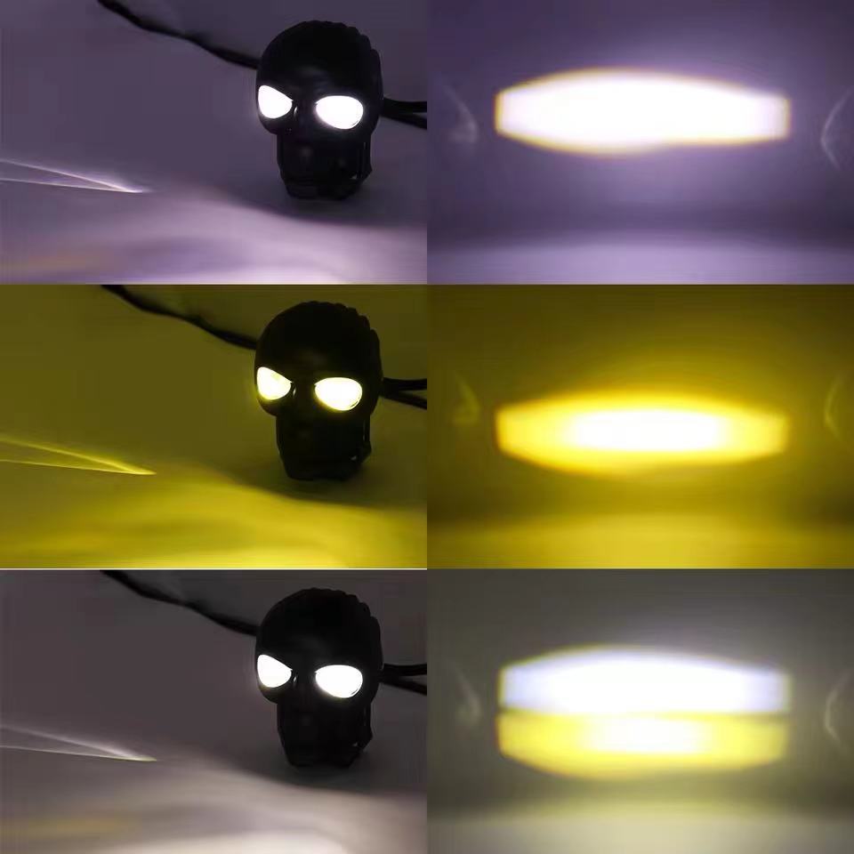 Cross-Border Supply of Led Skull Colorful External Spotlights Electric Motorcycle Modified Car Lights Wide Voltage Two-Color Flash