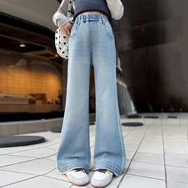 女童牛仔裤春秋装中大童不贴腿微喇裤2026新款女孩洋气休闲喇叭裤