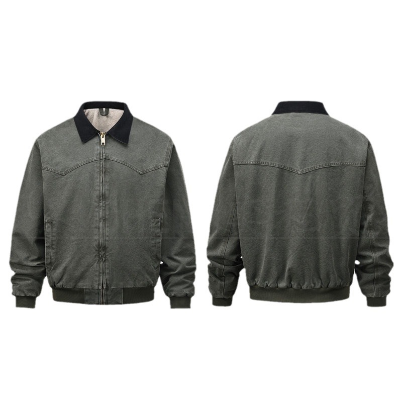 Herrenbekleidung Herren Vintage Washed PU Wildleder Bomberjacke - Distressed Denim Baumwollmantel, Streetwear Loose Fit Trainingsjacke_voghion.com