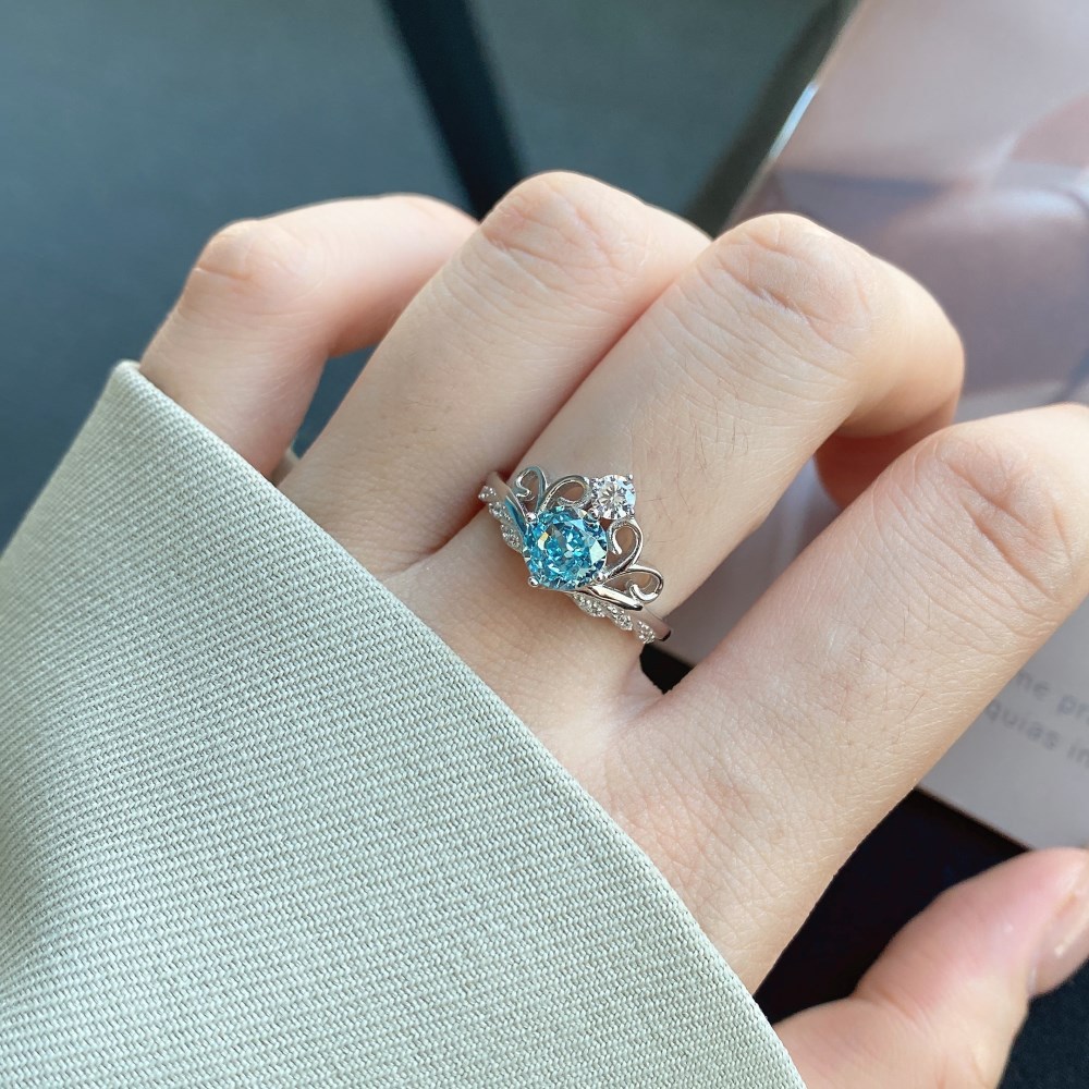 Elegant Crown Sterling Silver Plating Zircon Open Ring