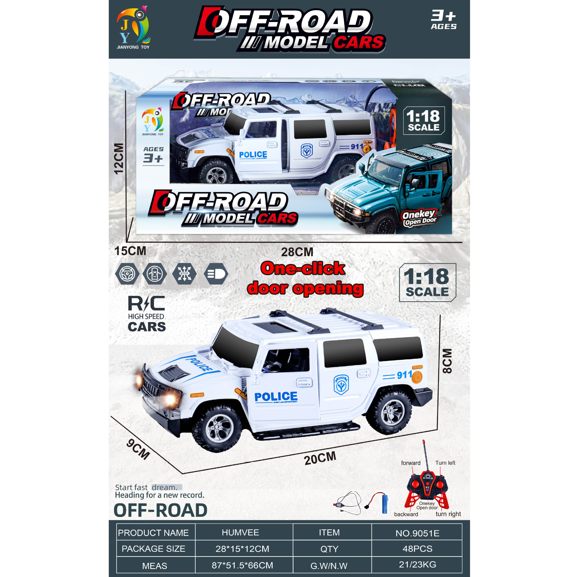 Simulación transfronteriza para niños, control remoto inalámbrico eléctrico de cuatro vías, modelo de coche de policía, juego de juguete para niños, versión de carga al por mayor