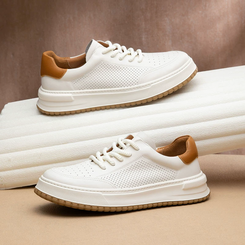 Новая маленькая белая обувь мужская обувь модная повседневная натуральная кожа дышащая полая обувь