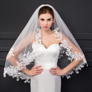 Bridal Veil with Hand-Arranged Flowers, Item Number Hl66, Short Lace Trim with Metal Hair Comb, 2 Layers, Elegant and Graceful