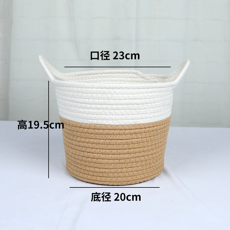 Cesta de almacenamiento de algodón transfronterizo Cesta de tejido gran decoración doméstica Cesta de almacenamiento de cuerda de algodón hecha a mano Cesta de cubierta de plantación verde Cesta de maceta