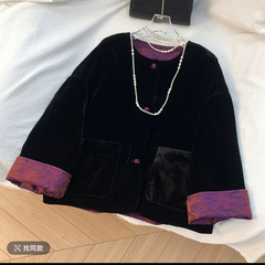 新中式国风鎏金提花两面穿秋冬高端丝绒外套女