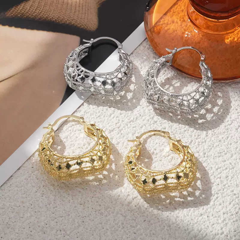 欧美时尚夸张黄铜镀18K真金耳饰女设计感小众个性耳环潮 跨境新品