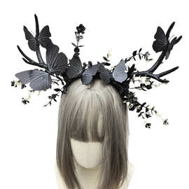 万圣节圣诞派对大陆叫发箍麋鹿角蝴蝶草枝森系摄影道具舞会cos