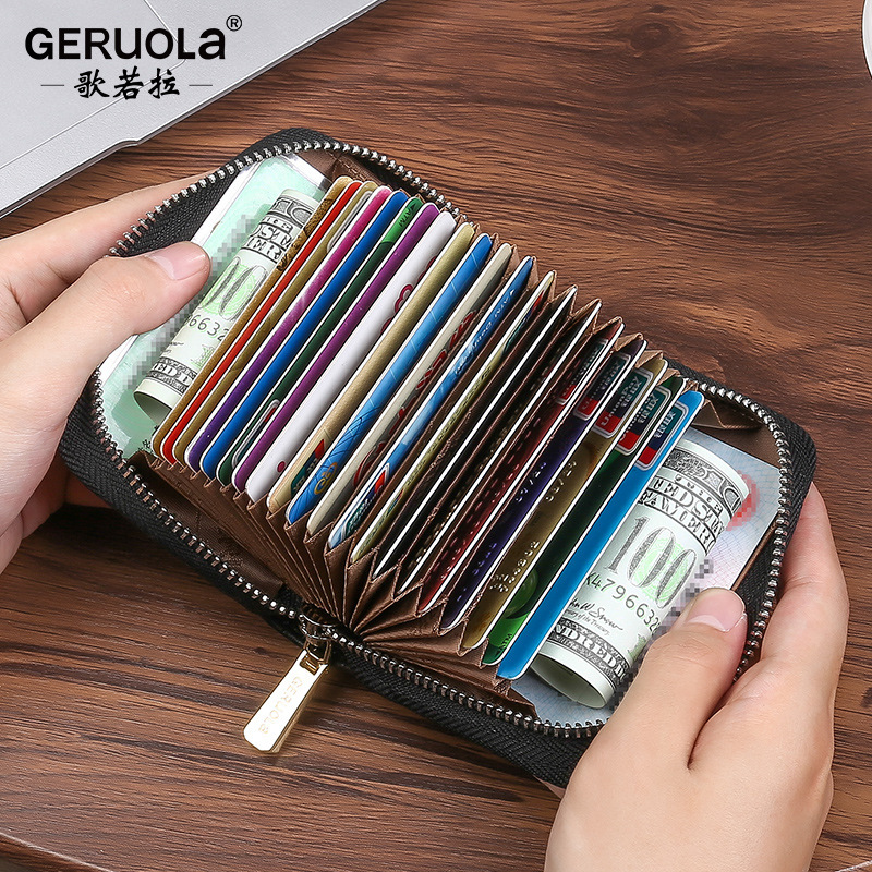 Guangzhou Ge Ruola bolsa de tarjetas de cuero para hombres, cubierta de tarjetas de cuero real de gran capacidad 2025, nueva tarjeta de licencia de conducir compacta para hombres