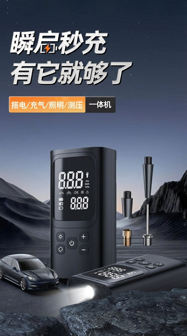 Portable Car Air Pump, Car Tire Electric Inflator, Power Bank All-In-One Machine, Emergency Starting Power Supply