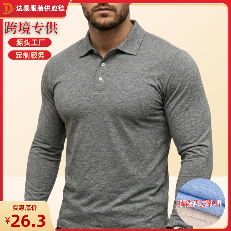 Cross-Border Men's Polo Shirts, Autumn and Winter Foreign Trade Base Shirts, Polos, European and American Men's Long-Sleeved Collared T-Shirts