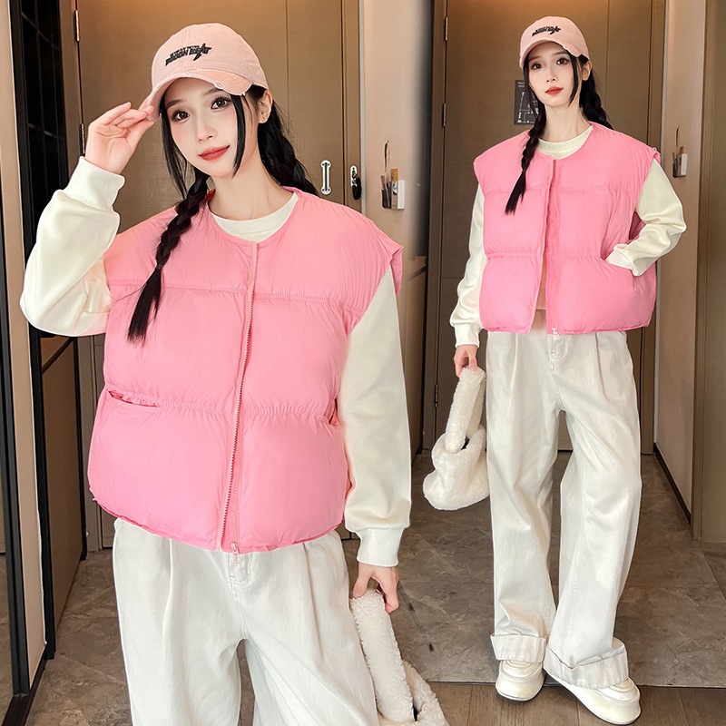 Transfronterizo puff plumón chaleco de mujer 2025 otoño y invierno nuevo hombro coreano pequeño cuello redondo abrazadera de caballo de algodón stock