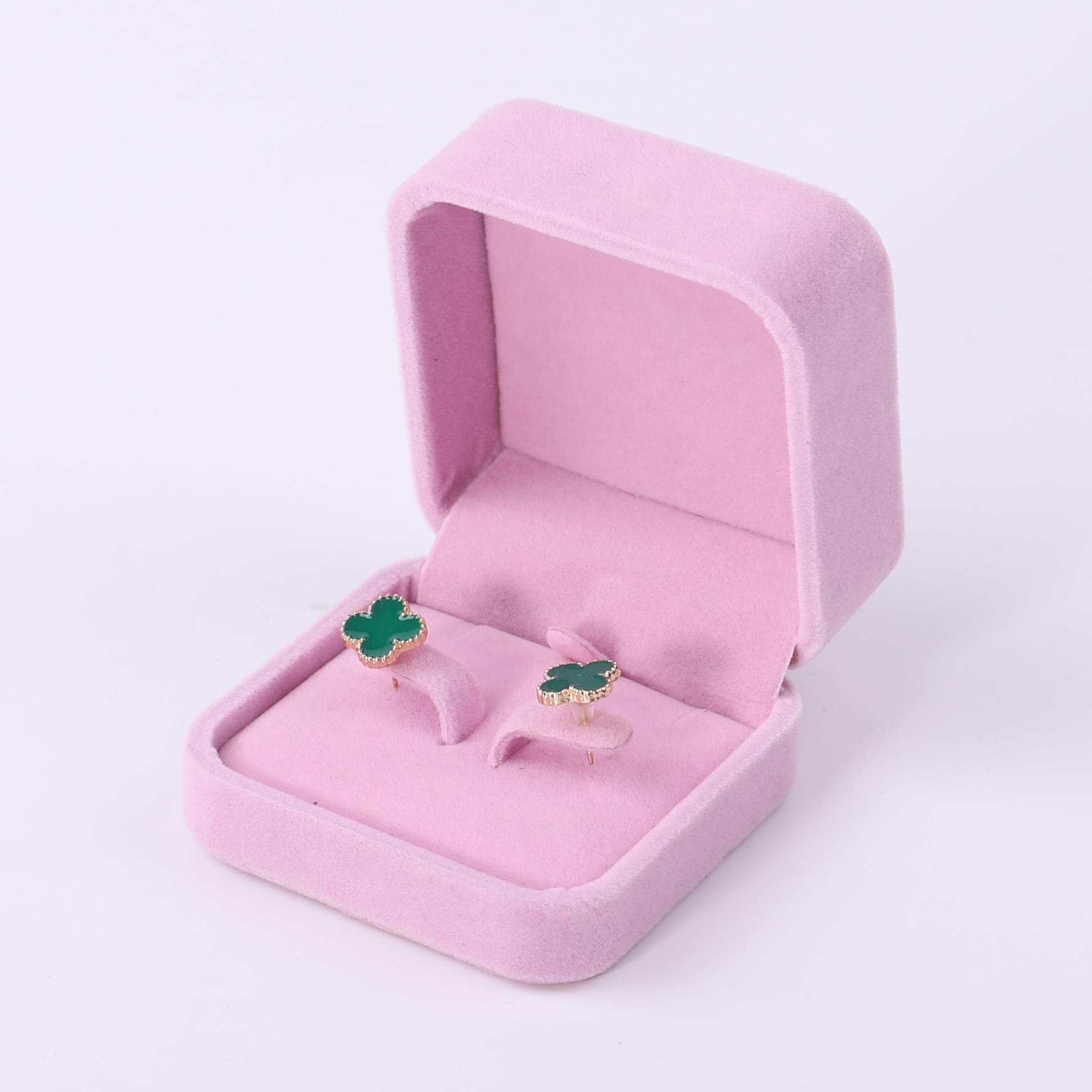 Caja de Almacenamiento de Joyas de Terciopelo Rosa con Esquinas Redondeadas, Caja para Aretes y Pulseras, Caja de Regalo para Joyas, Caja para Anillos