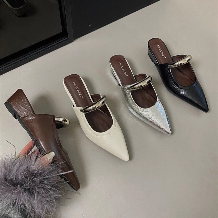 Elegant slippers pointed-toe with a strap wedge heel platform