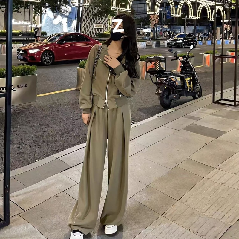 时尚运动服套装女2025年春秋季新款气质百搭连帽卫衣阔腿裤两件套|undefined