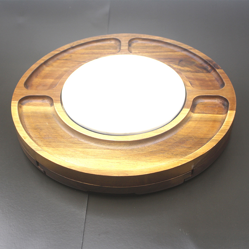 Tabla de quesos de madera de acacia, bandeja de vino y plato de bistec estilo INS