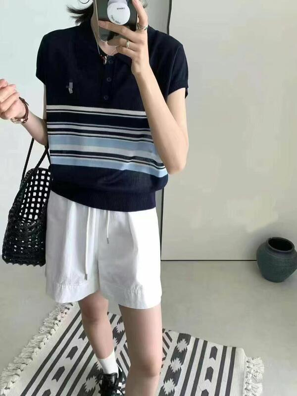 2025夏季新款百搭显瘦POLO领短袖刺绣上衣女设计感减龄小衫女潮流|undefined
