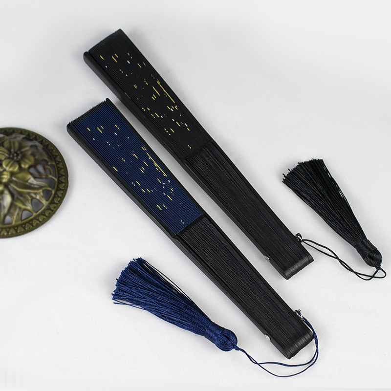 Estilo chino de las mujeres cielo estrellado ventilador plegable ventilador portátil estilo antiguo verano ventilador plegable portátil dorado antiguo hanfu ventilador de Bambú