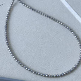 3-4mm淡水珍珠近正圆基本无暇高品质真多麻baby项链S925银