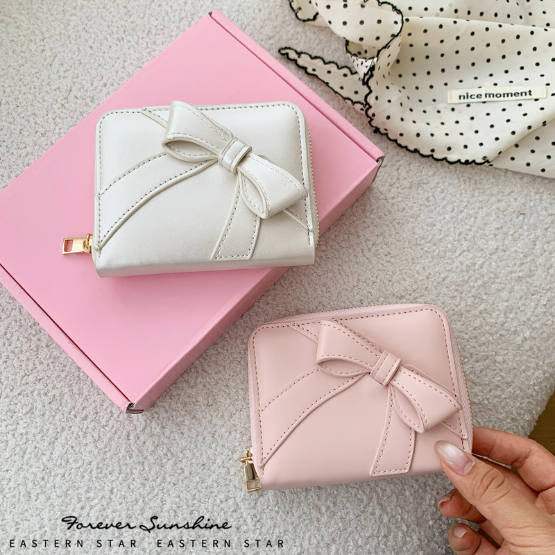 Christmas Bow Gift~Korean-Style Simple Zipper Women's Wallet Large Capacity In-Stock Original Card Holder for Students