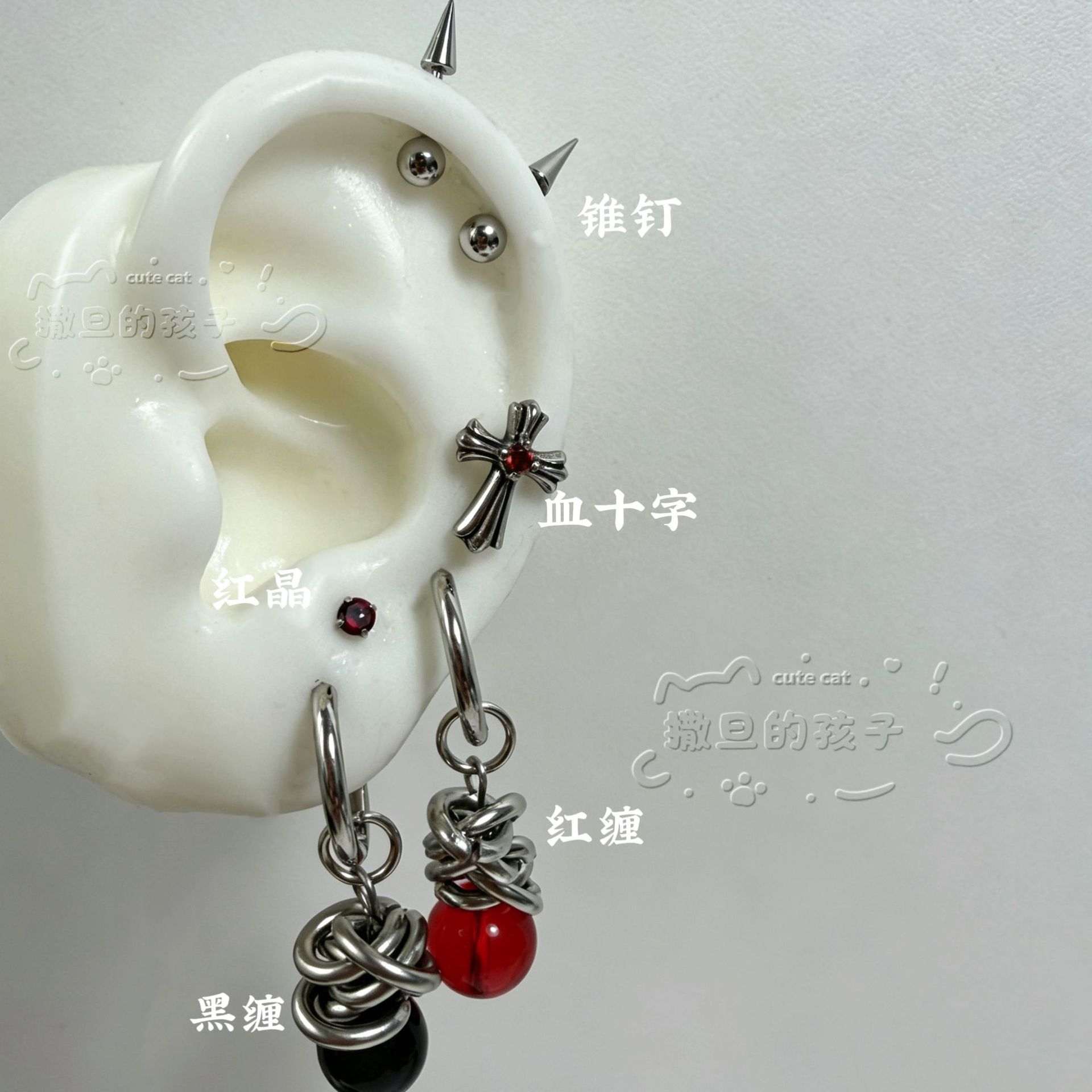 Silver pointed spike labret stud material detail