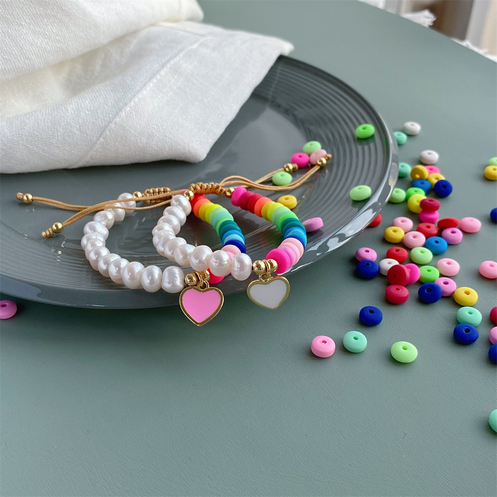 1 Piece Fashion Heart Shape Freshwater Pearl Soft Clay Enamel Bracelets display picture 4