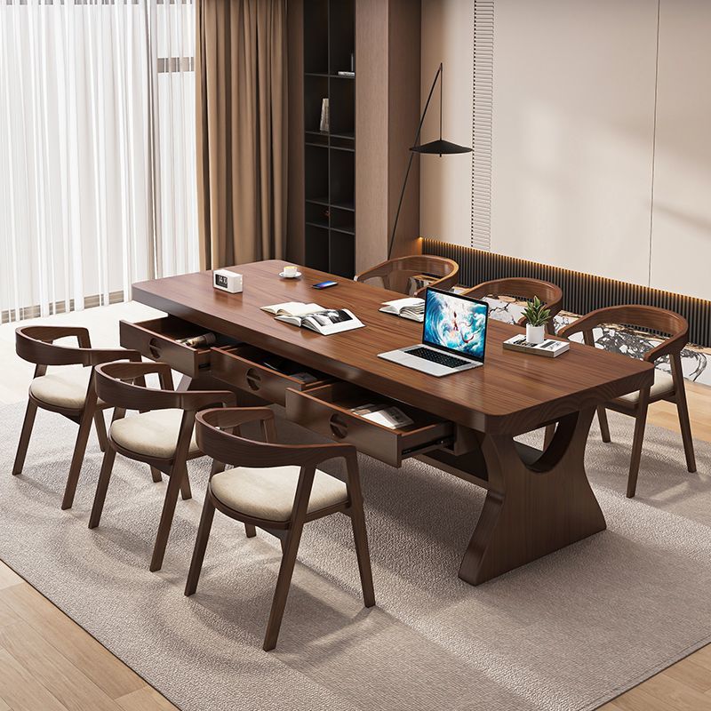 Solid Wood Desk, Living Room, Simple Double Desk, Reading and Study Table, Office Desk with Drawer, Work Table, Home Dining Table