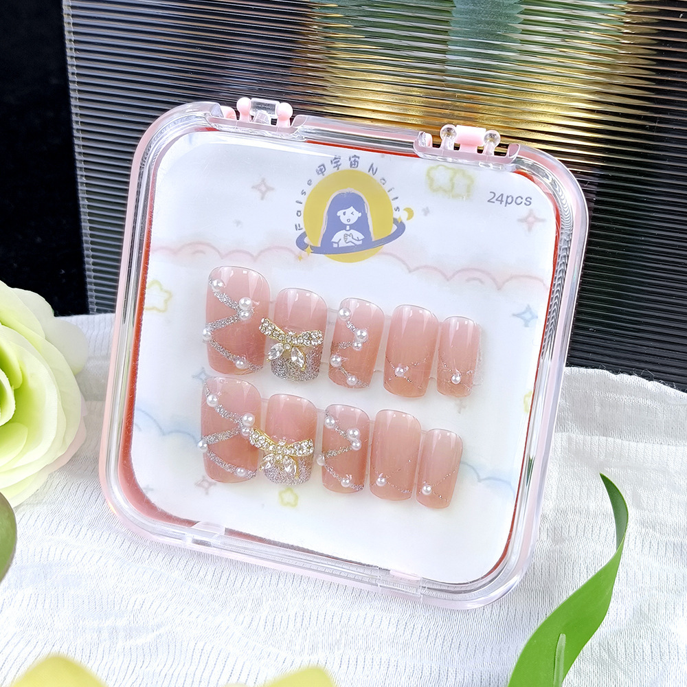 Uñas postizas Air Soft, sin pliegues, hechas a mano, piezas de uñas portátiles, piezas de uñas de material suave de lujo ligero, 24 piezas en caja de plástico, arte de uñas al por mayor.