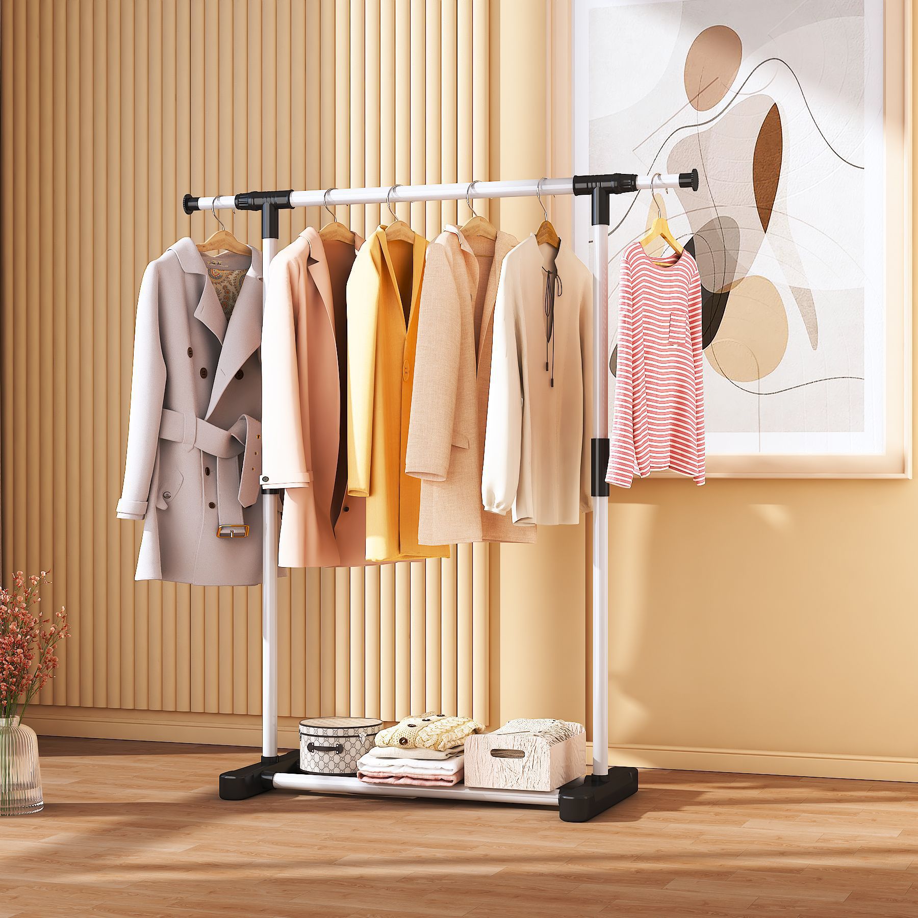 Tendedero, piso, piso, dormitorio, perchero, balcón, perchero, poste de ropa simple para el hogar, estante de ropa para el dormitorio