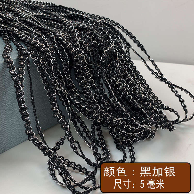 Muñeca de 25 m de encaje de hilo de oro y plata de estilo étnico de 5mm de dos colores Great Wall pequeño cinturón curvo de bricolaje accesorios de traje