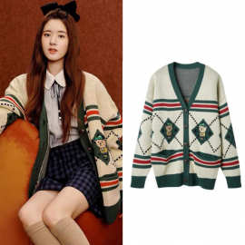 赵露思明星同款2022新秋时尚小熊学院风加厚针织开衫毛衣外套情侣