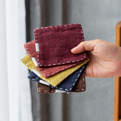 日本式禅意綿麻カップマット手刺繍ラミー麻カップマット断熱マット茶道部品角型カップホルダー