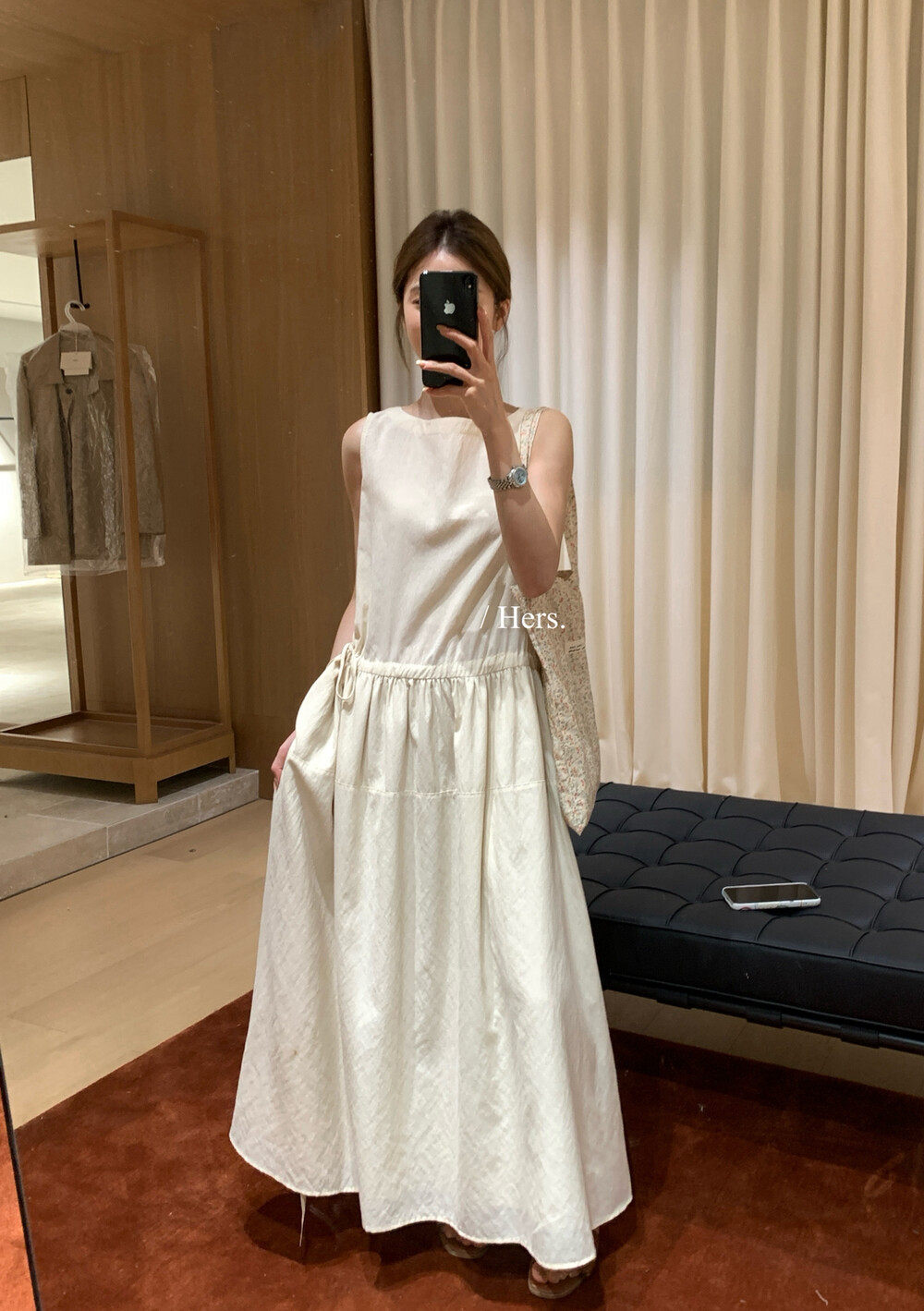 Đầm maxi nữ cổ tròn không tay thắt eo phong cách tối giản — trắng ngà, màu mơ chi tiết 6