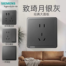 SIEMENS/德国西门子墙壁开关插座致琦系列月银灰五孔带开墙壁插座